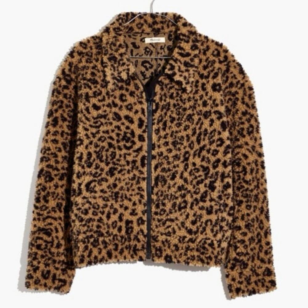 Madewell Leopard Sherpa Bomber Jacket Size XS